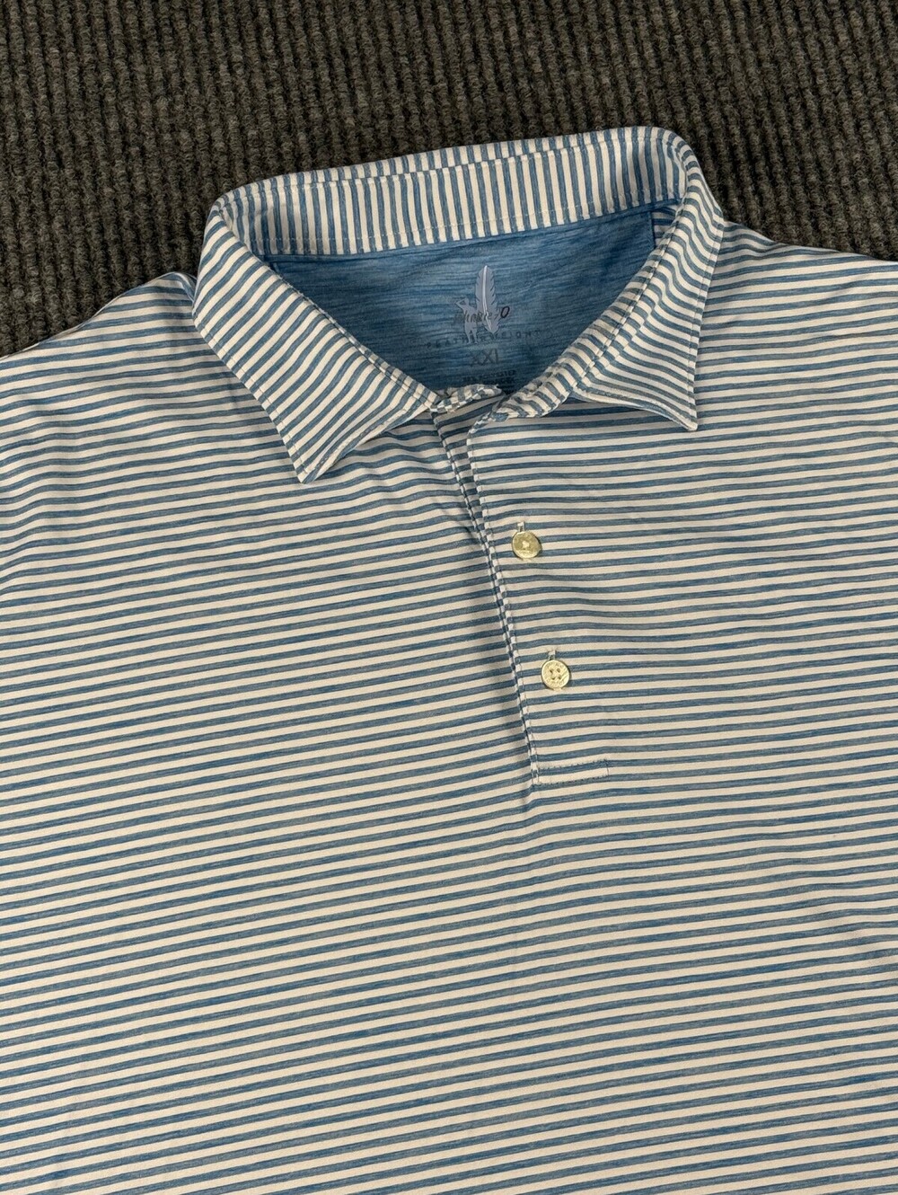 Johnnie O Featherweight Golf Polo Mens XXL UPF 50 White Blue Striped Performance